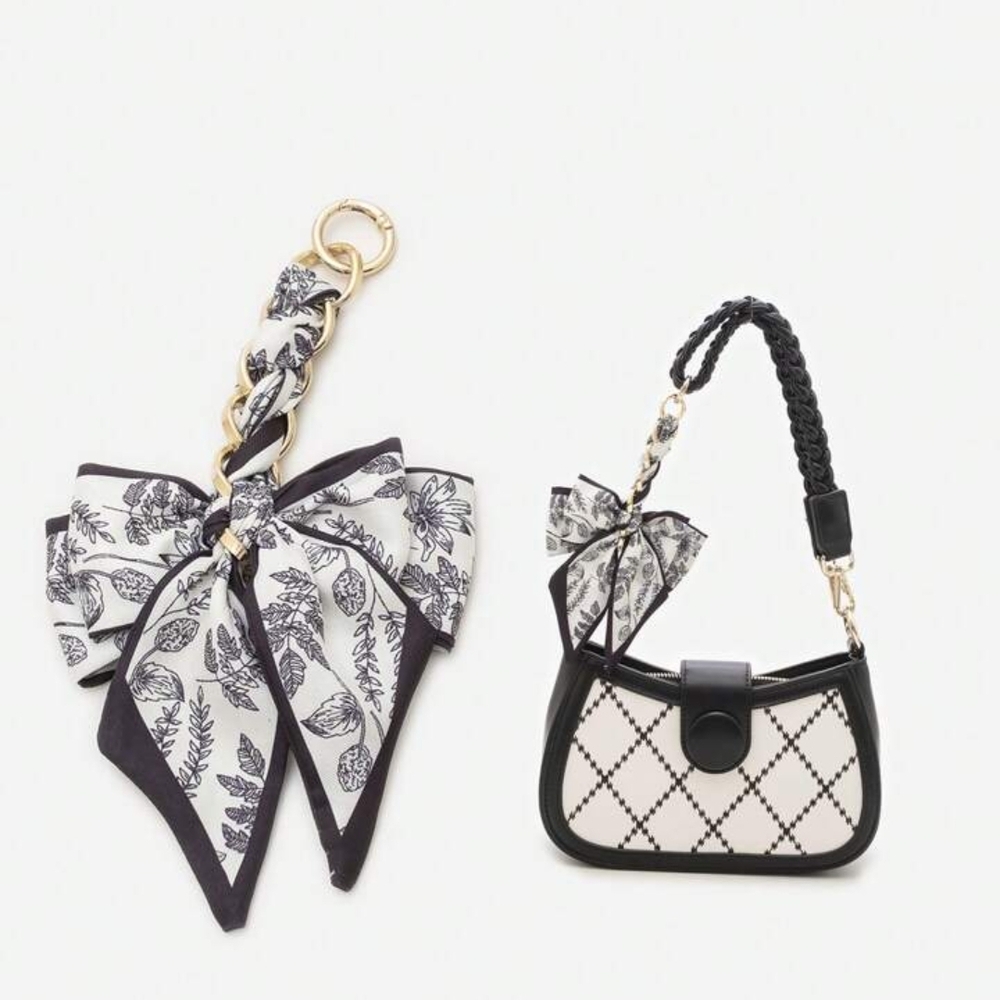 Black And White Floral Twilly And Chain Strap Extender Keychain Or Bag Charm